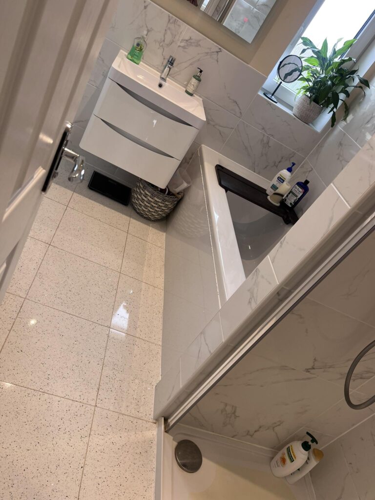 Gleaming bathroom floor following a high quality clean